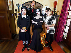 Wednesday gets drilled by her horny step-dad while Morticia the Cougar likes her stepsons rigid cock. Even their not fairly uncle Fester gets in on the nasty fun. Glad Halloween!